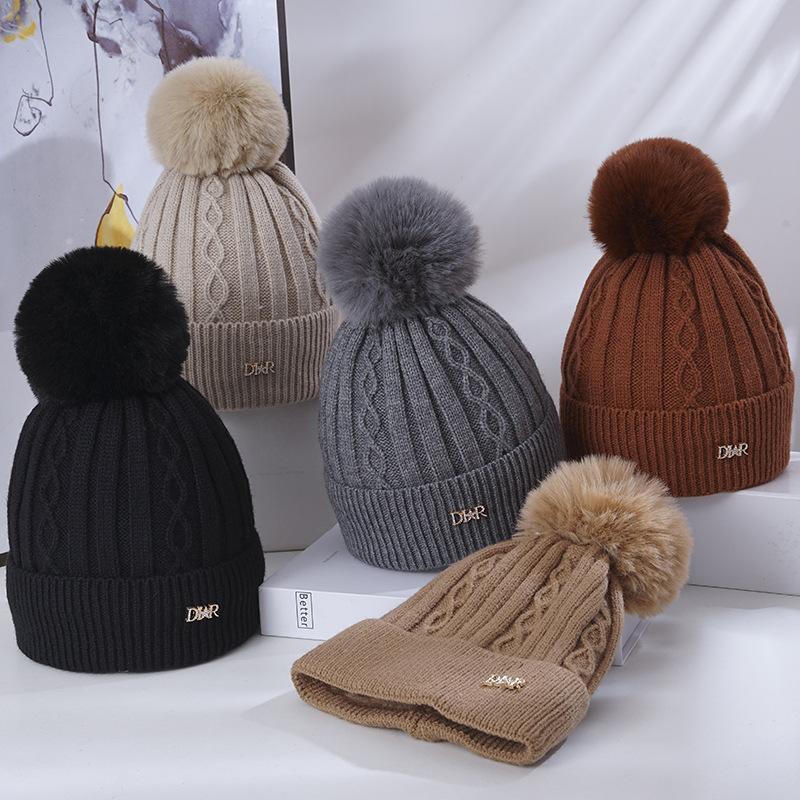 Women's Warm Knitted Hat Korean Style Versatile Plus Velvet Thickened Windproof Ear Protection Wool Hat