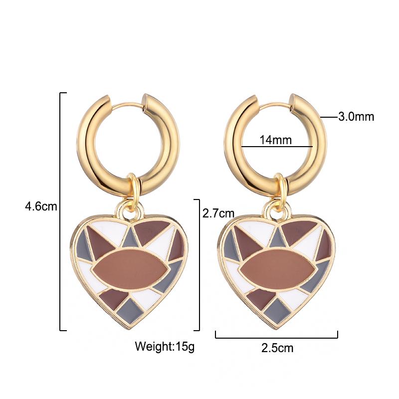 New Colorful Eye Love Heart Stainless Steel Hoop Earrings For Women Vintage Statement Enamel Gold Color Pendant Earrings Jewelry