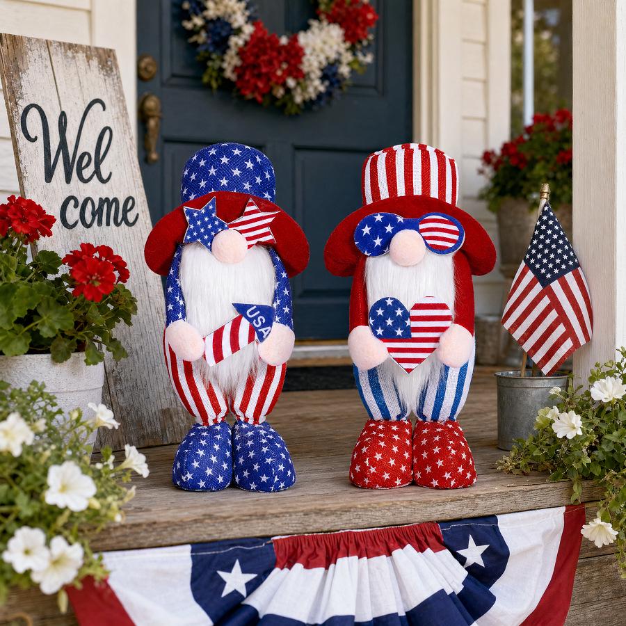 Gnome Doll Ornament with Star-Spangled Banner Glasses - Independence Day Decoration, Exquisite Non-Woven Festival Gift