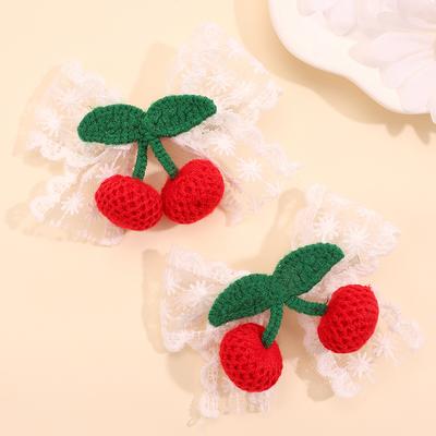 2 Stück Kirschschleife Haarspangen Spitze Blume Schleife Haarnadeln Wollene Handgefertigte Gestrickte Haarspange Für Mädchen Kinder Kopfschmuck Accessoires