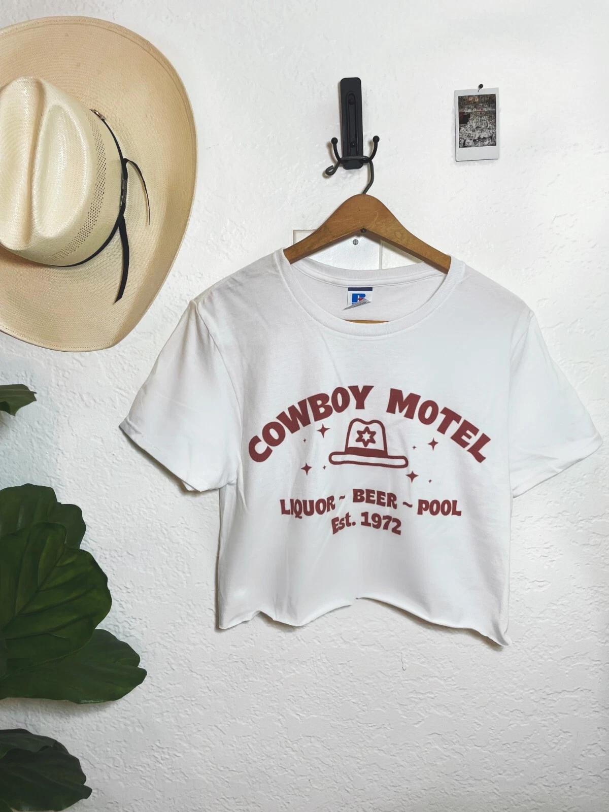 

Cowboy Motel Women s Short Sleeve Crop Top | Western Fashion Sizes S-XL 4XL