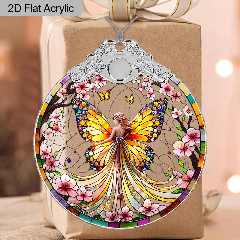 1pc Elf Butterfly Acrylic Ornament, Stained Effect Decor for Home/Car/Bar/Bedroom, White Elephant & Seasonal Gift
