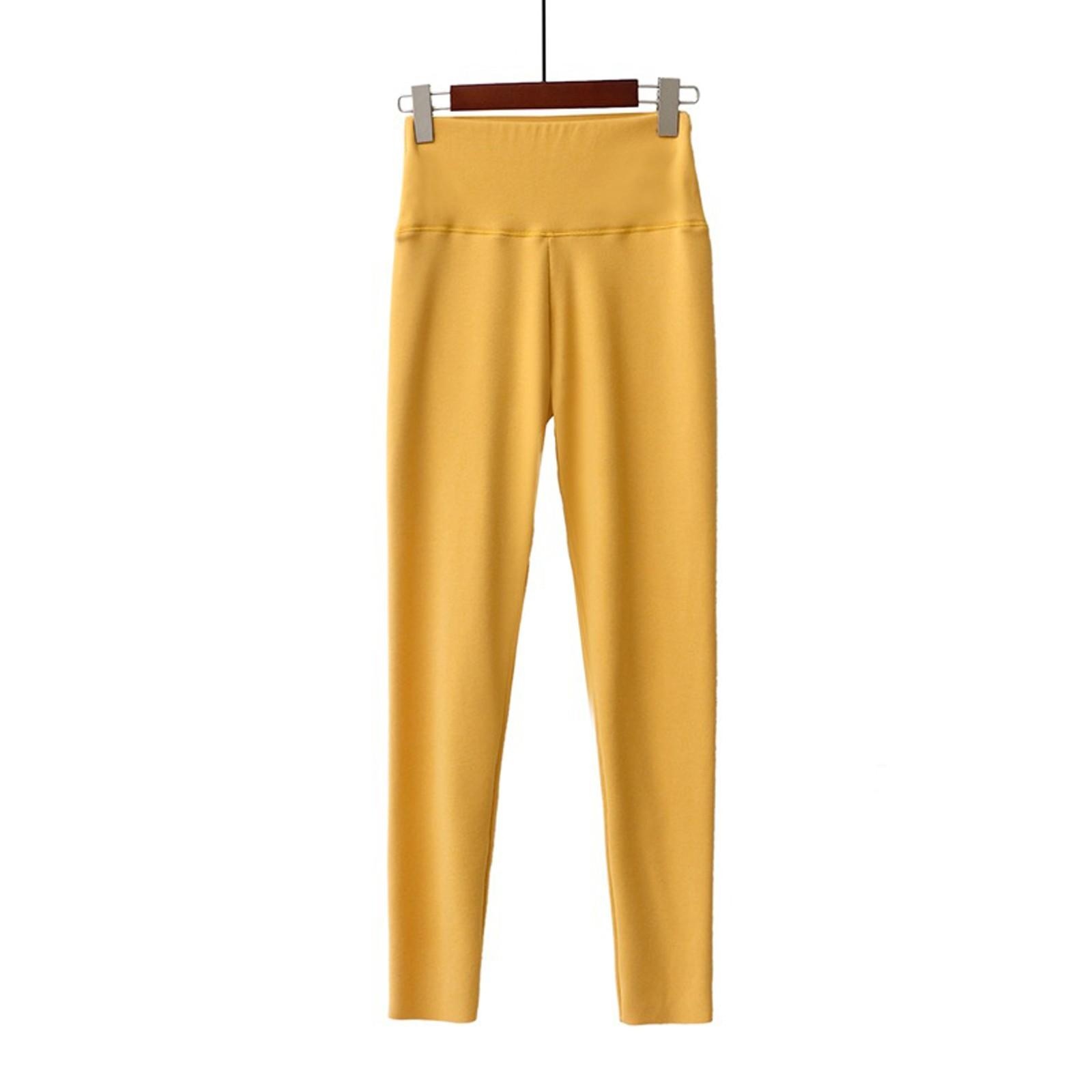 

Женские и зимние немецкие бархатные облегающие теплые леггинсы с высокой талией и завязками XL жёлтый