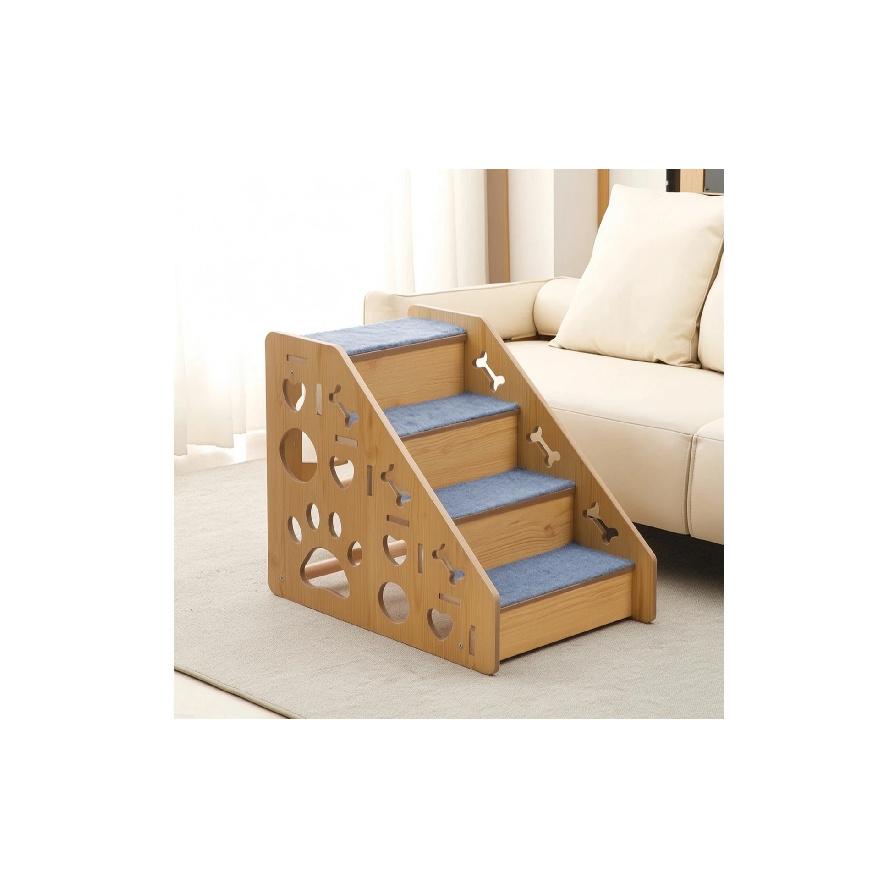Wooden Pet Staircase Carpeted 4-Step Pet Stairs Dog Steps with Carpet Indoor Furniture Wide for Small Dogs, Bedside, Sofa