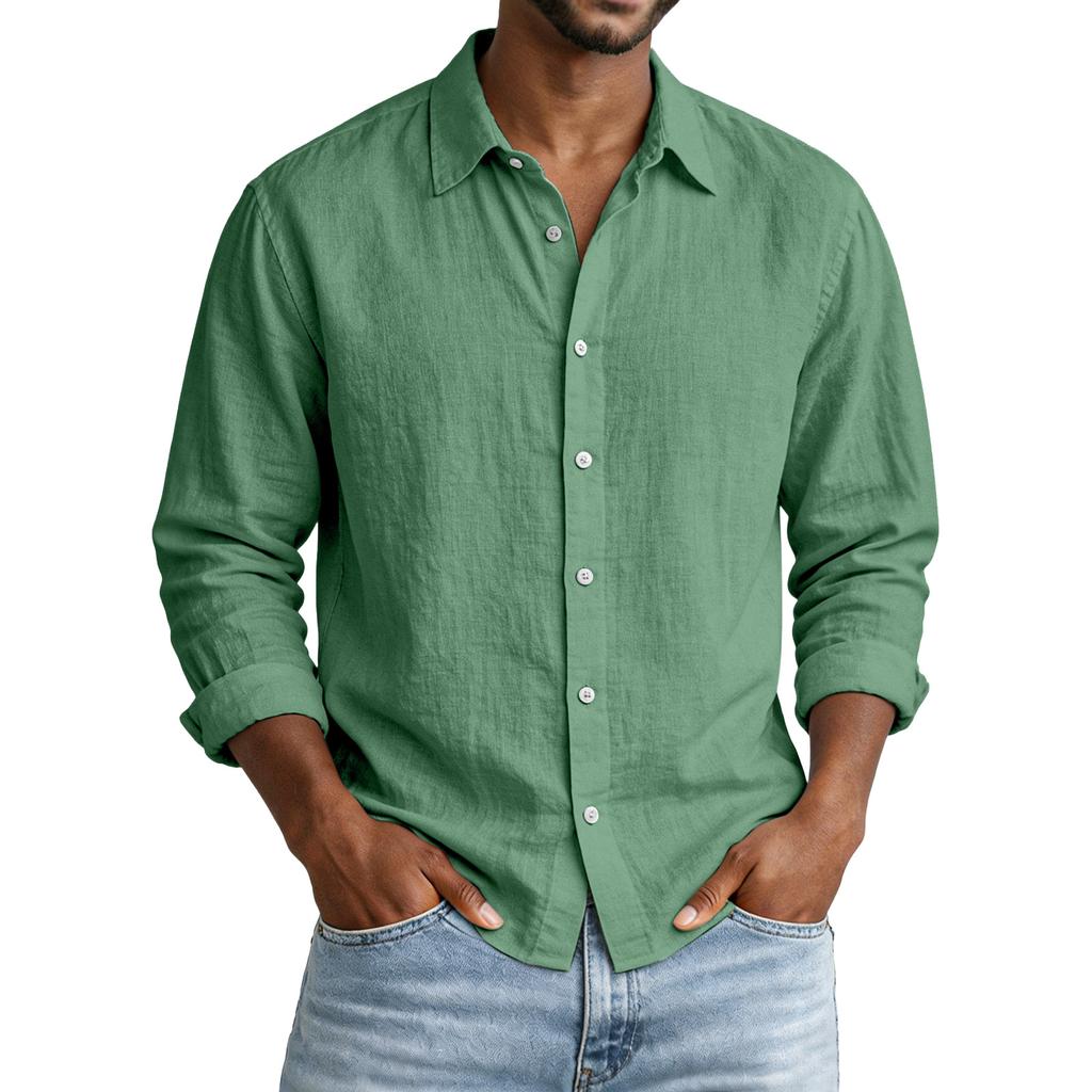 Men Long Sleeve Button Down Linen Shirt Classic Fit Lightweight Breathable Casual Shirt for Everyday Wear