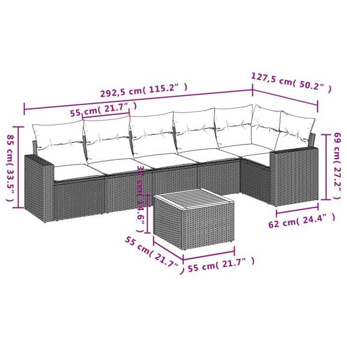 VidaXL Garden Lounge Set 7 Pcs with Cushions Black Wicker 3224131