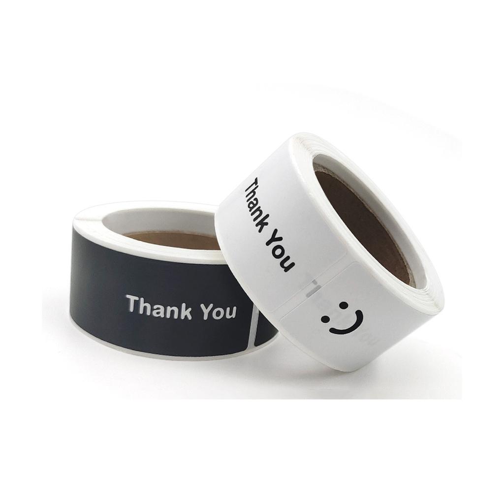 120Pcs/roll Smiling Face Black and White Thank You Rectangular Seal Sticker Gift Sticker for Homemade Packaging Decoration Label