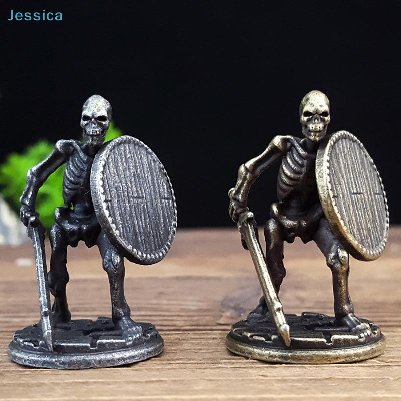 Skeleton Warrior Figurines Set - Vintage Metal Ornament With Sword Shield For Desk Decor Game Accessories