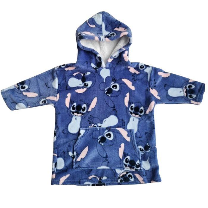 Sweat Plaid Enfant - DISNEY - Stitch - Couverture Polaire à Capuche - 3-6 ans - Bleu