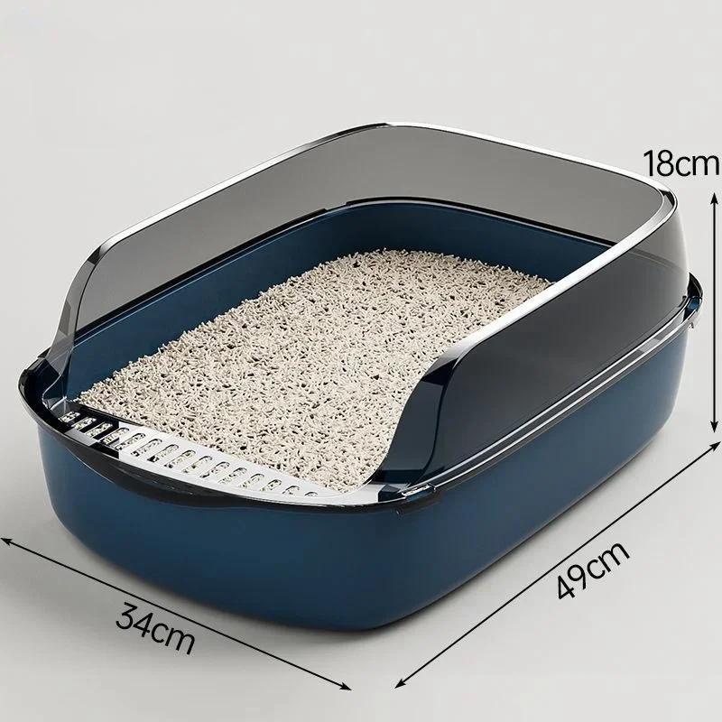 Large Capacity Cat Toilet Cleaning Basin-Splashproof Pet Sandbox Litter Box Durable Cat Tray Bedpan Supplies for Kittens & Cats