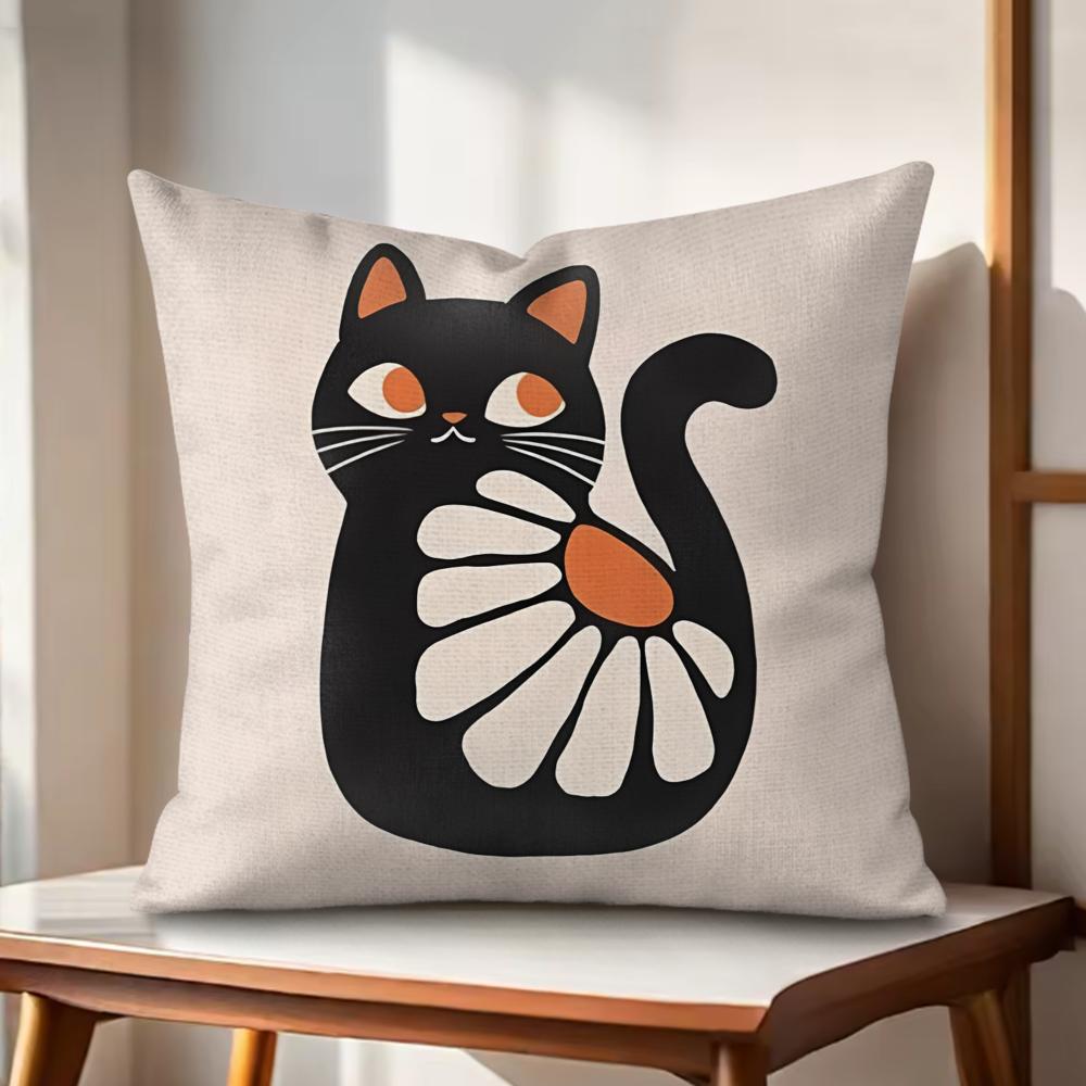 Boho Cats Art Cushion Cover Natural Linen Organic Fabric DoubleSided Printing Couch Pillow Covers Home Decor