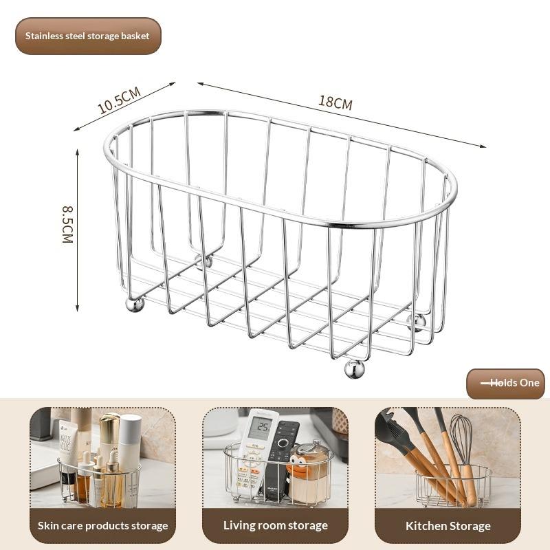 Stainless Steel Storage Basket Rustproof Quick Drain Design For Bathroom Organizing Skincare Cosmetics