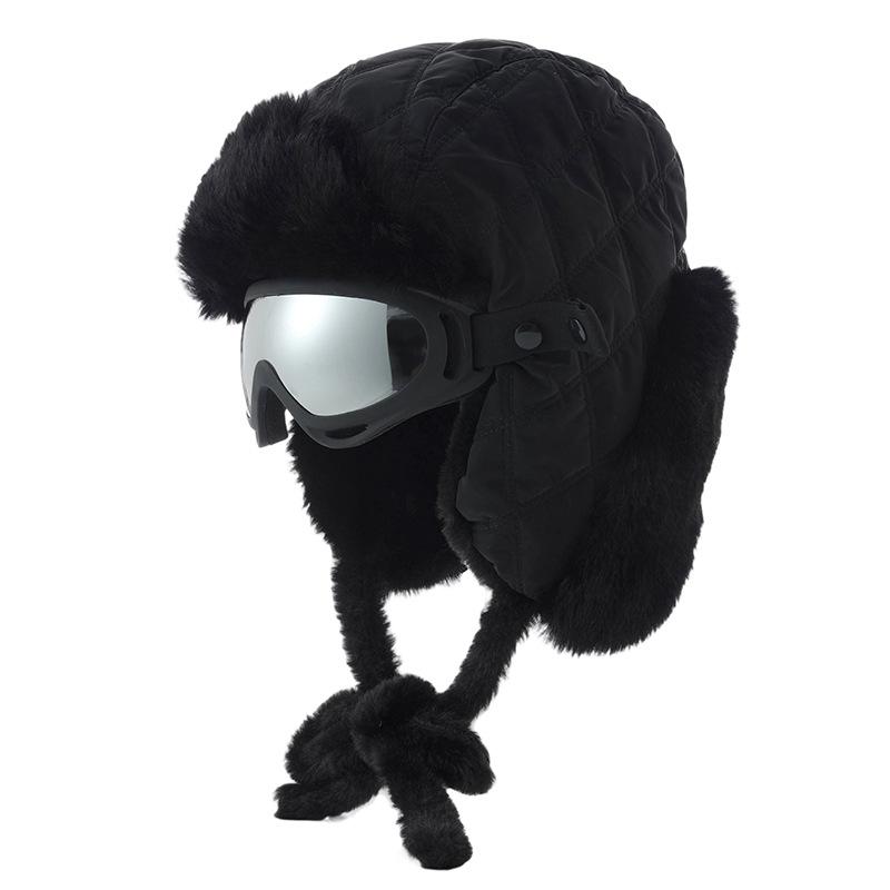 

Зимняя лыжная альпинистская плюшевая клетчатая шапка-ушанка Лэй Фэн, съемный ветрозащитный комплект очков, уличная холодная и теплая шапка One Size