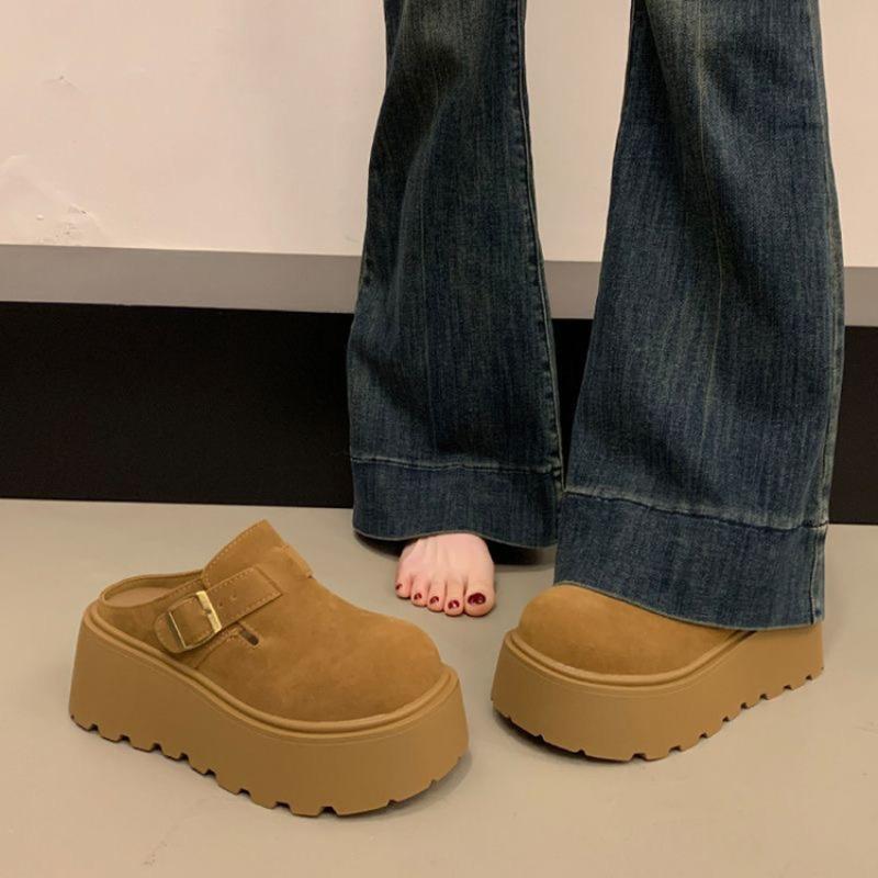 Retro Thick-soled, Flip-top, Half-slipper Women's Outerwear New Versatile, One-step Lazy Boken Shoes