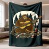 Bohemian Gorilla Guitarist Flannel Throw Blanket - Soft Warm Suitable for All Seasons Bedspread with Ultrasound Printing, Machine Washable Bed Sofa Bl