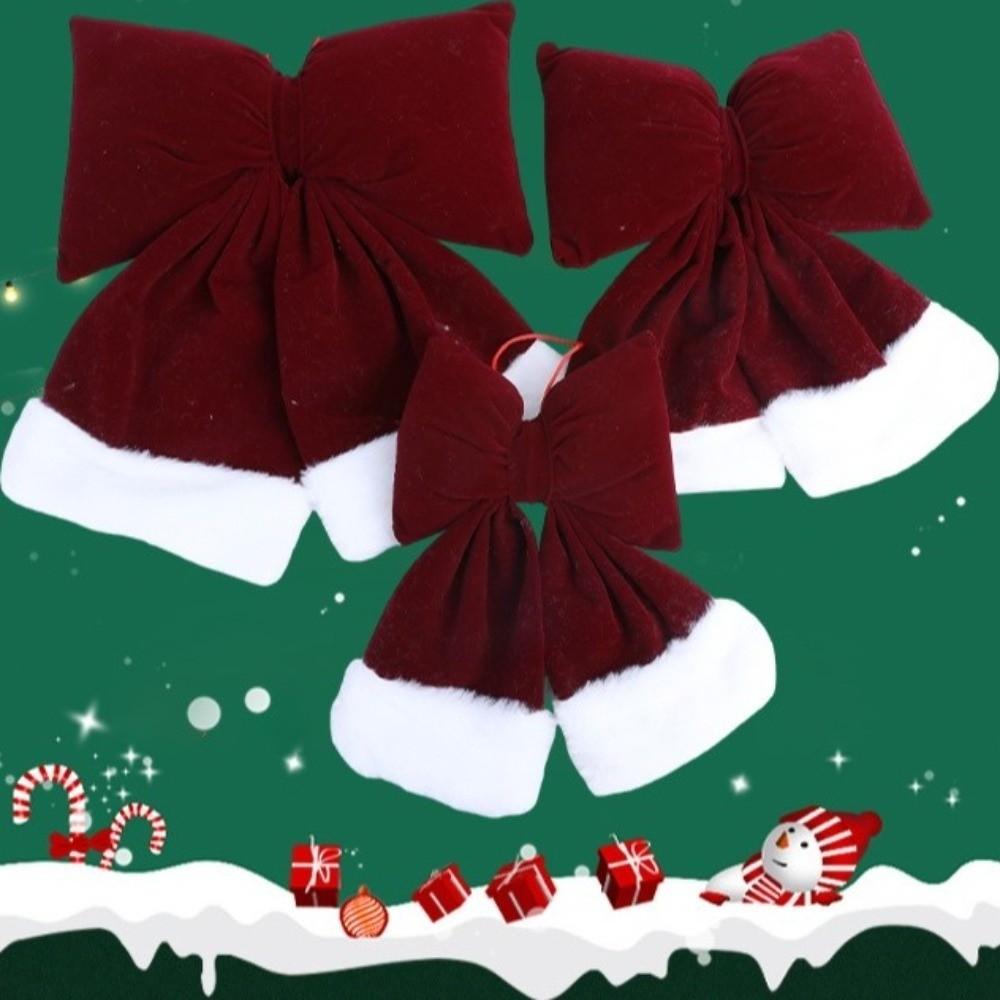 Flocking Christmas Tree Bowknot Wine Red Bowknot Hanging Ornament  Mall Atmosphere