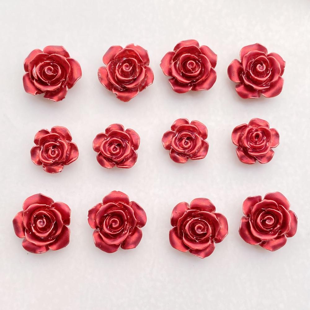 50Pcs Cute Cartoon Mini Red Roses Nail Art Resin Designer Charms DIY Craft For Nail 3D Decorations Jewelry