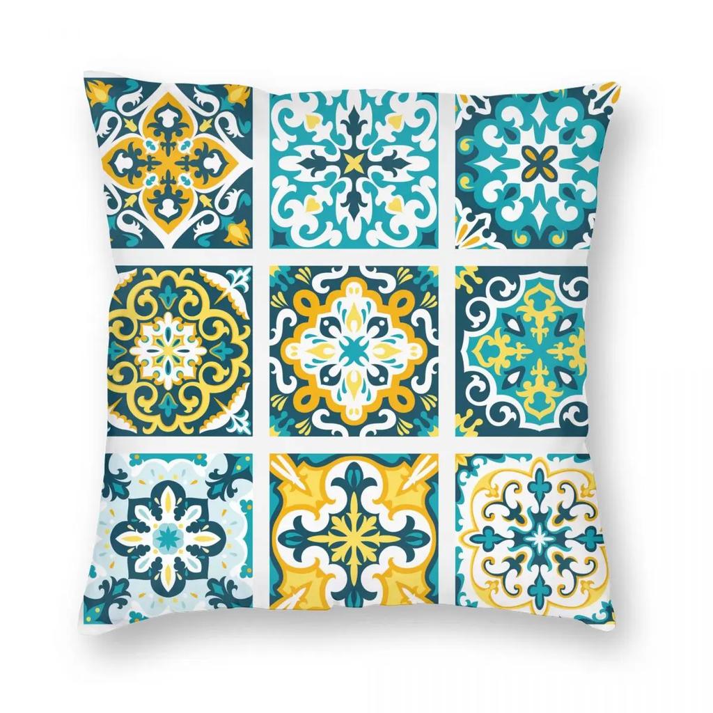 Mexican Tile Pillowcase Printed Polyester Cushion Cover Decoration Talavera Tiles Pillow Case Cover Chair Zippered