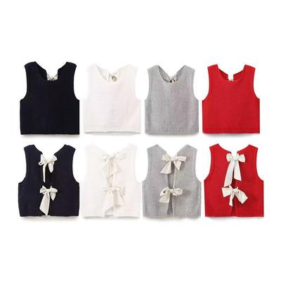 2024 Women's Slim Fit Knitted Sleeveless Vest with French Bow – Winter European & American Style Knot Cover-Up