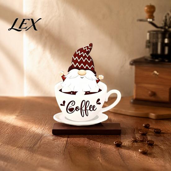 Coffee Lover Gift Ideas Bar Table Ornament, Wooden Theme Stand with Stable Tabletop Displays Base, Retro Farmhouse Tray for Kitchen Station Countertop