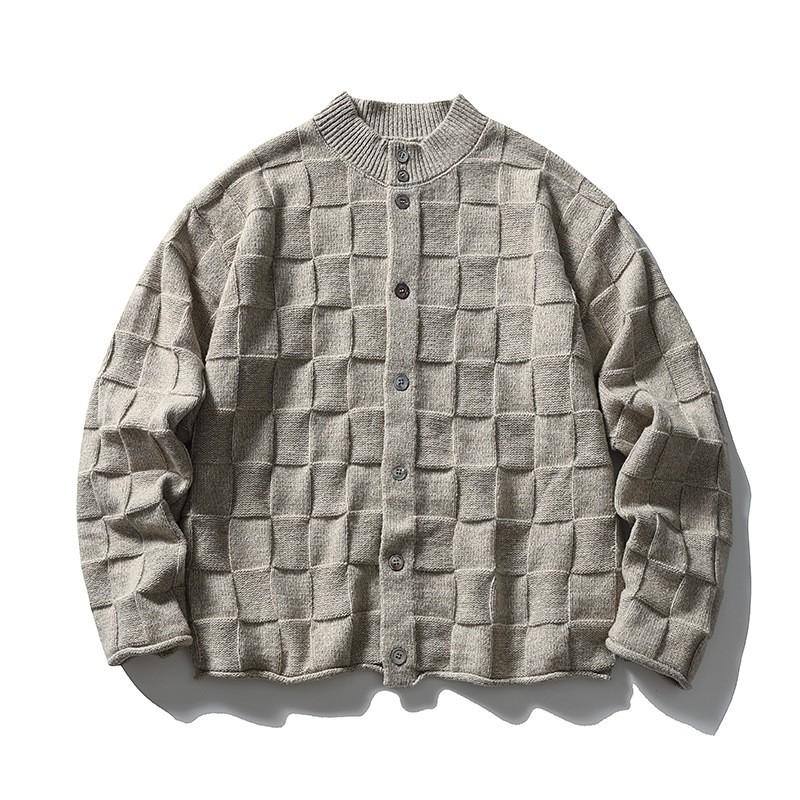 Unisex Oversized Knit Cardigan With Textured Jacquard Ribbed Hem Fall Lightweight Warm Layering Sweater