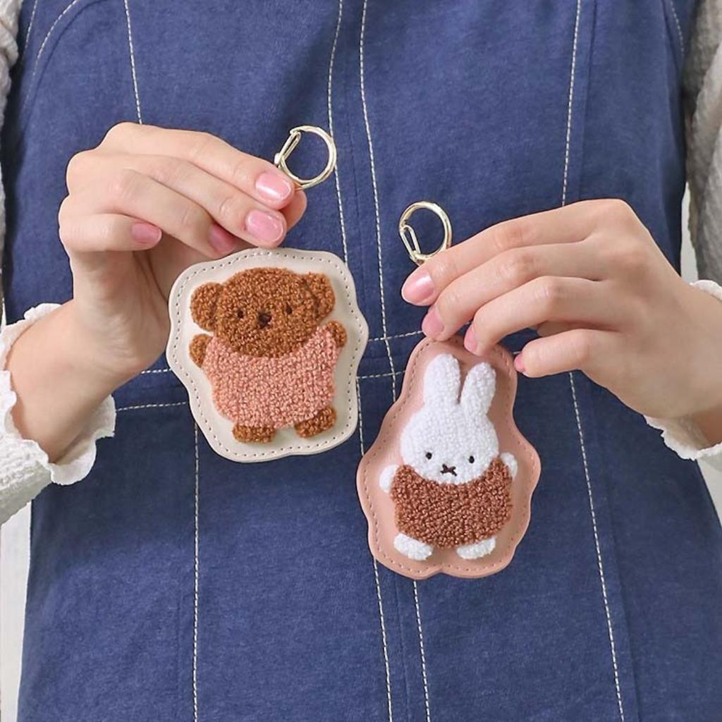Kawaii Anime Miffy Rabbit Boris Bear Keychain Cute Cartoon Embroidery Faux Leather Keychain Pendant, Bag Pendant Boys Girls Gift