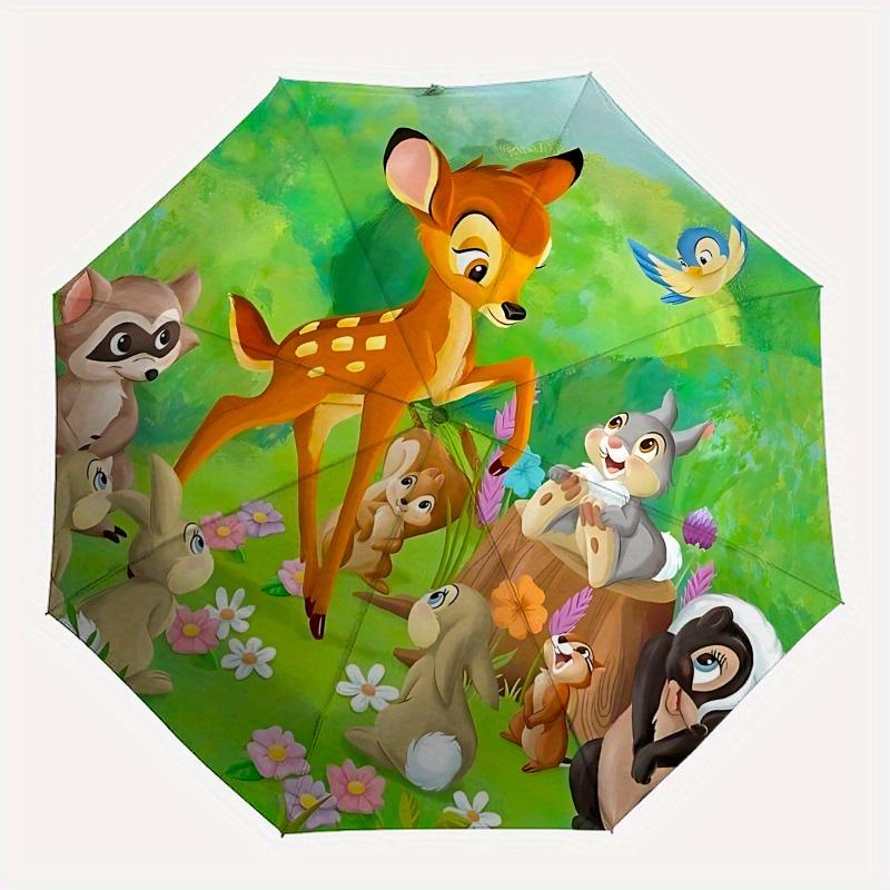 Bambi, Forest Friends Automatic Opening and Closing Umbrella - 8 Ribs Portable Folding Umbrella with Plastic Handle, Suitable for Leisure an