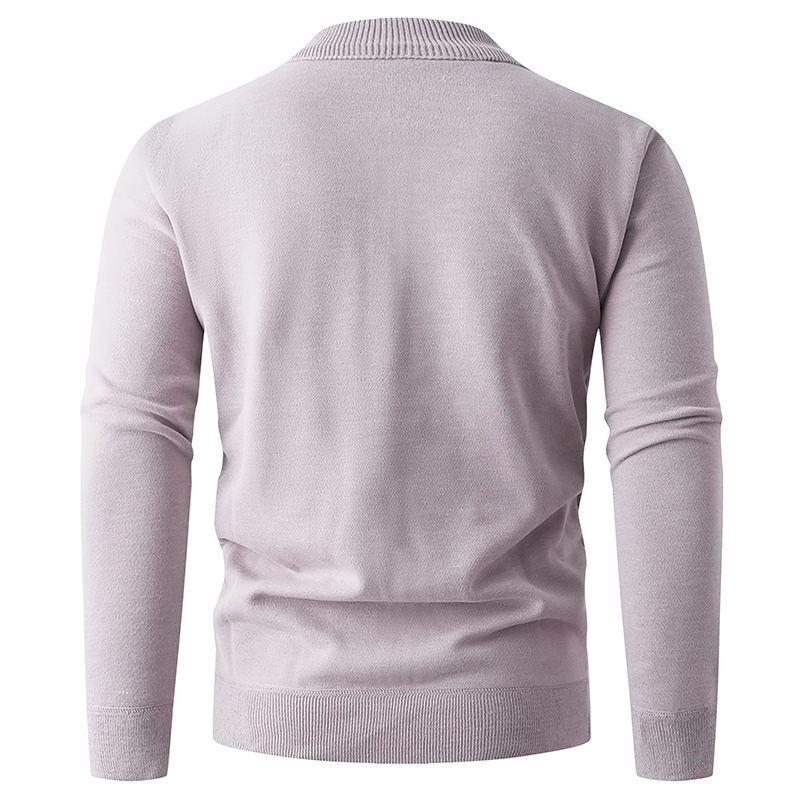 Men's Fleece-Lined Half-Zip Stand-Up Collar Knit Pullover for Autumn/Winter