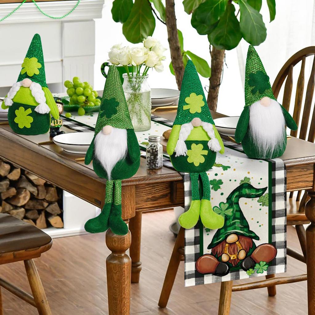 Patricks Day Dwarf Figurines Ornament Plush Dwarf Irish Festival Decoration for Tiered Tray Living Room Bedroom Garden