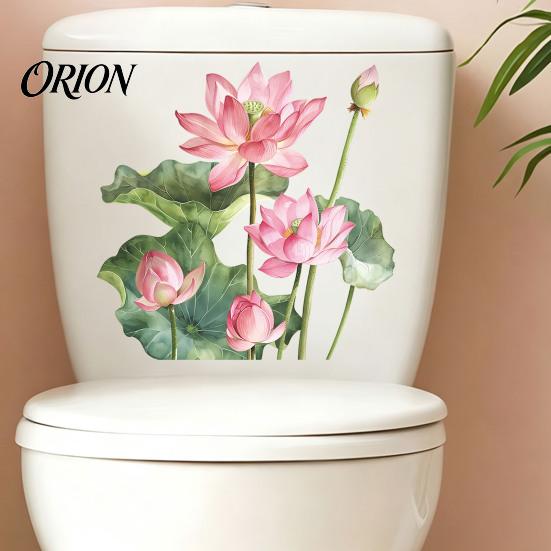Waterproof Lotus Flower Stickers Leaf Toilet Sticker, Peel and Stick Bathroom Nursery Wall Decor Decal, Removable Lid Sticker