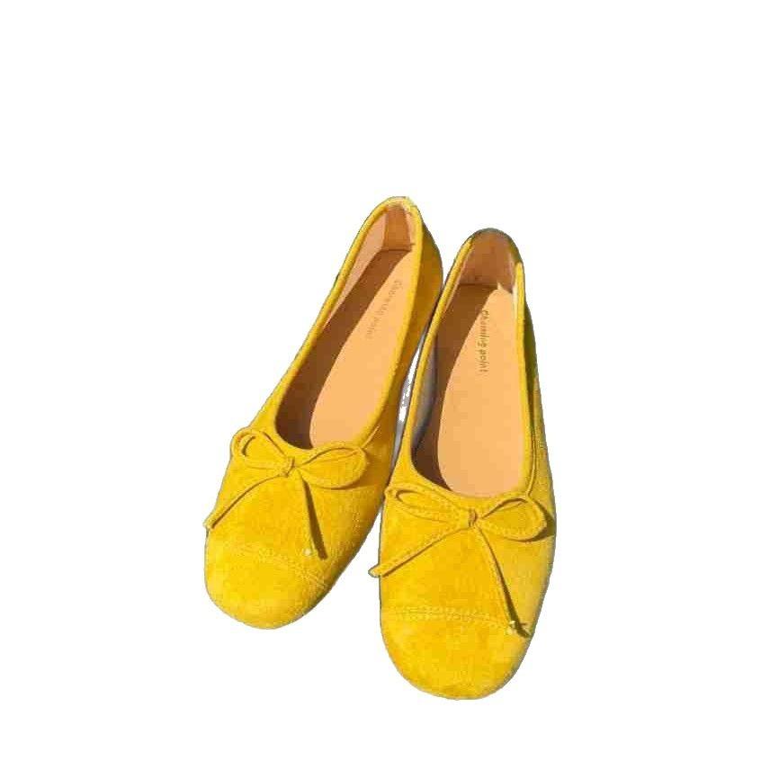 Princess Xiangchen's new bow-tie yellow single shoes women's flat-soled shallow-mouth shoes soft-soled Doudou shoes French ballet shoes