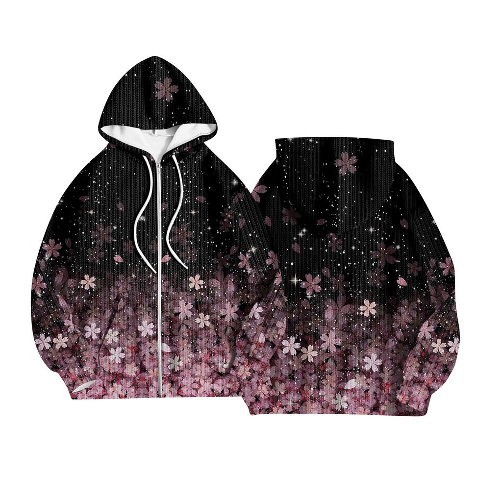 Women's Fashion Jacket Casual Printed Long-sleeved Hooded Cardigan Sweatshirts