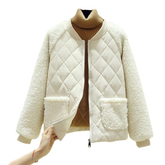 Frauen Herbst Winter Einfarbig Kurze Baumwolle Mantel Langarm Plüsch Spleißen Jacke Taschen Zipper Knopfleiste Baumwolle Gepolsterte Outwear