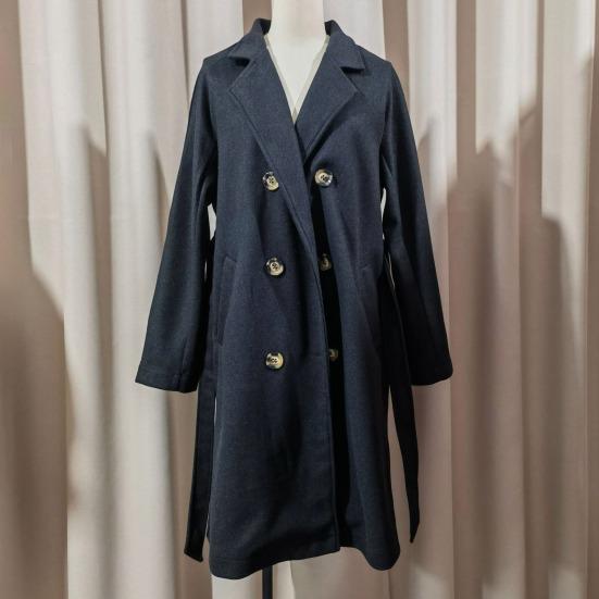 Women's Mid Length Wool Coat Double Breasted Trench Coat Long
