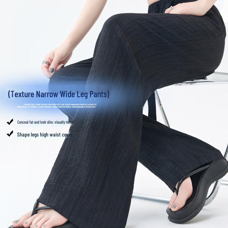 Women s Ice Silk Linen Textured Wide-Leg Pants XL