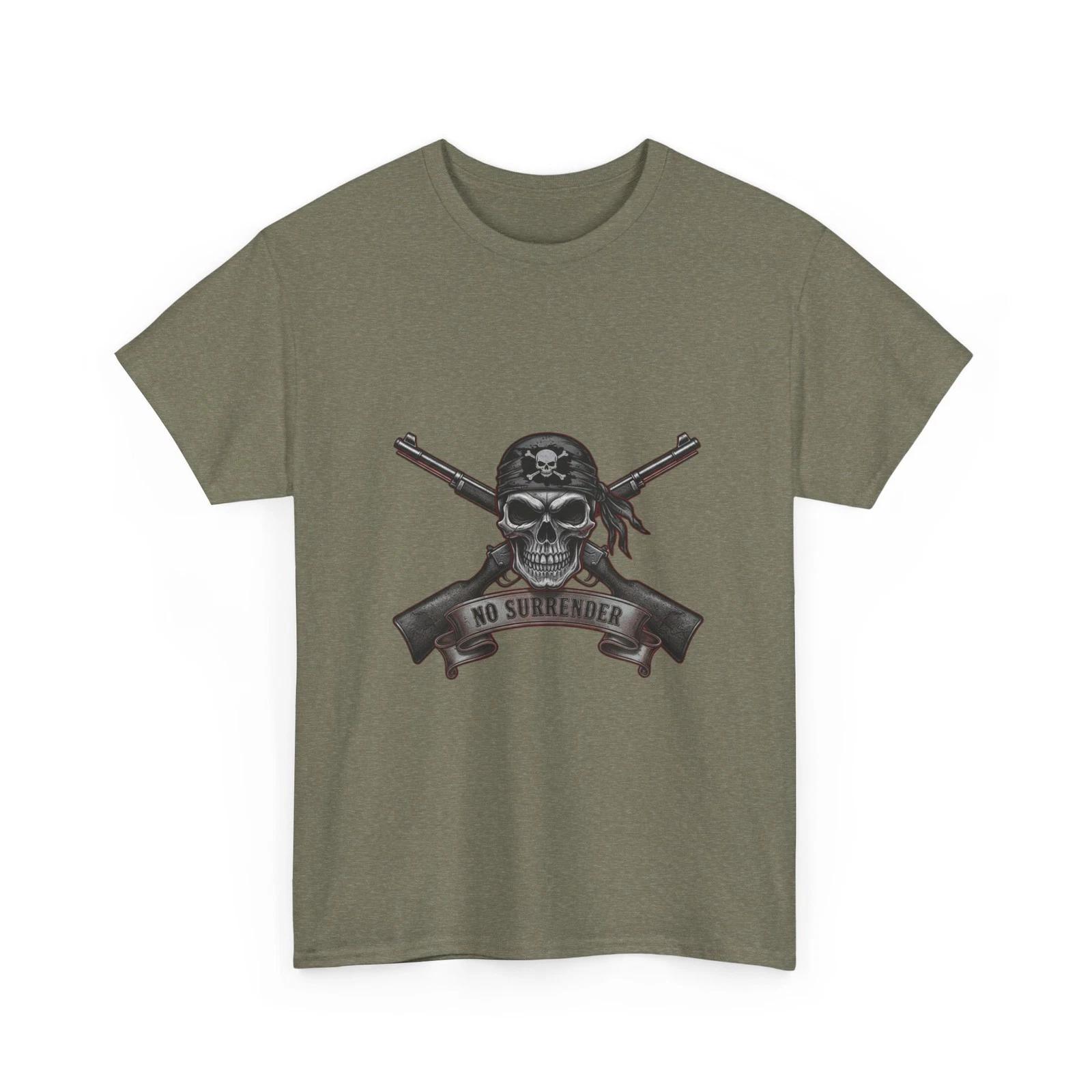Skull Pirate Crossed Rifles T-Shirt | No Surrender Military Graphic Cool T-Shirt M