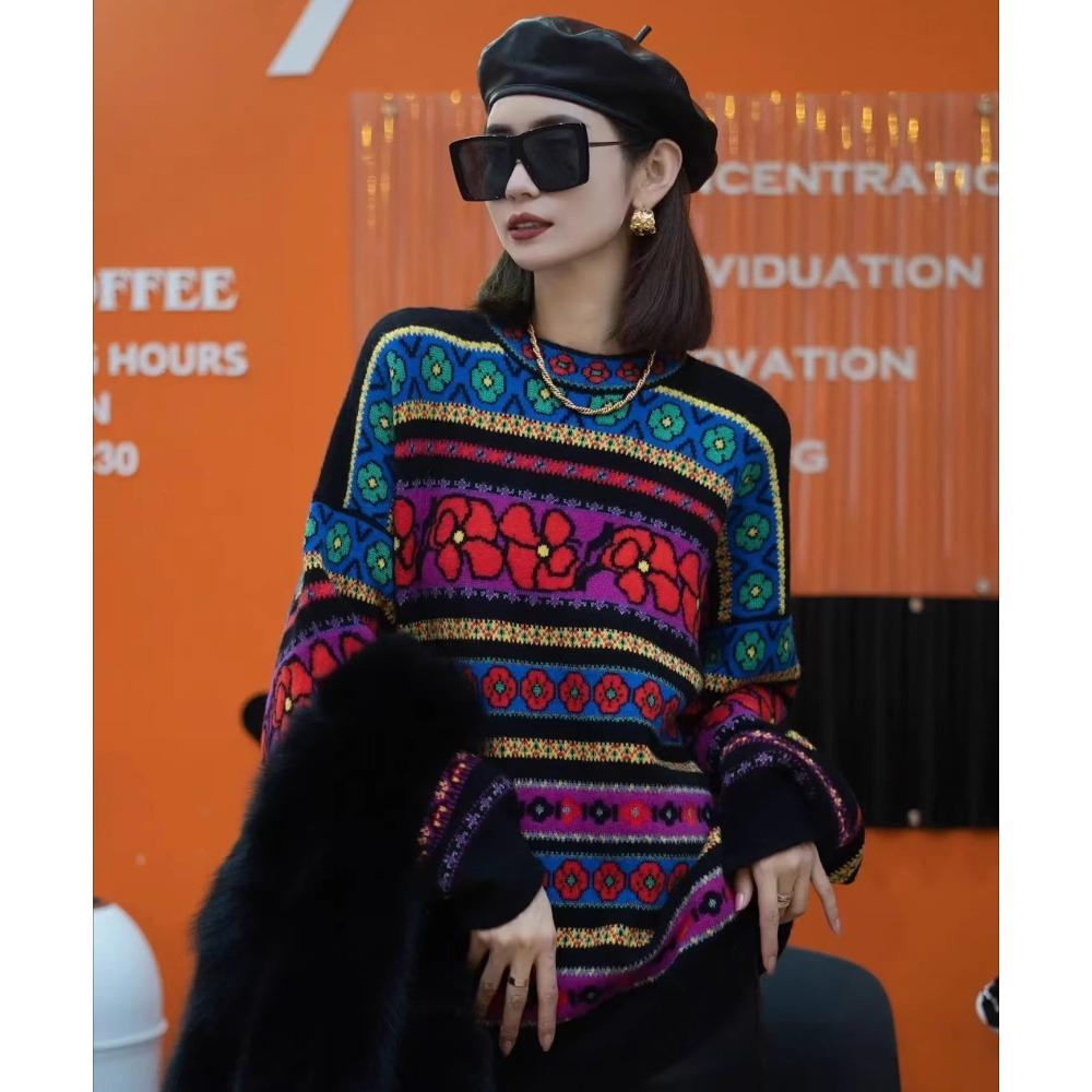 Spring Women Colorful Pink Sweaters Knitting Basic Fashion O-Neck Style Loose Pullover Sweater