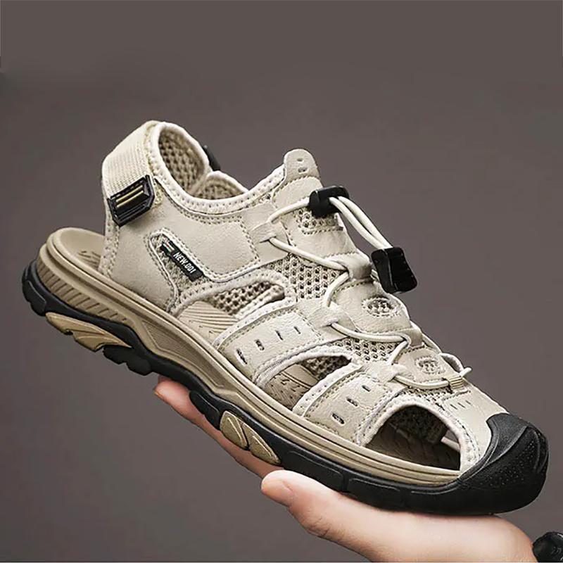 Summer Men Sandals SplitLeather Mens Casual Shoes Outdoor Men Leather Sandals for Men Beach Shoes Roman Shoes Plus Size 38-46