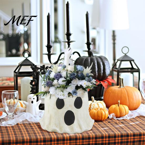 Portable Candy Storage Bucket Ghost Decor, Halloween Planter Vase Cute Bucket, Bowl for Indoor Outdoor Home Display Decoration Resin Container