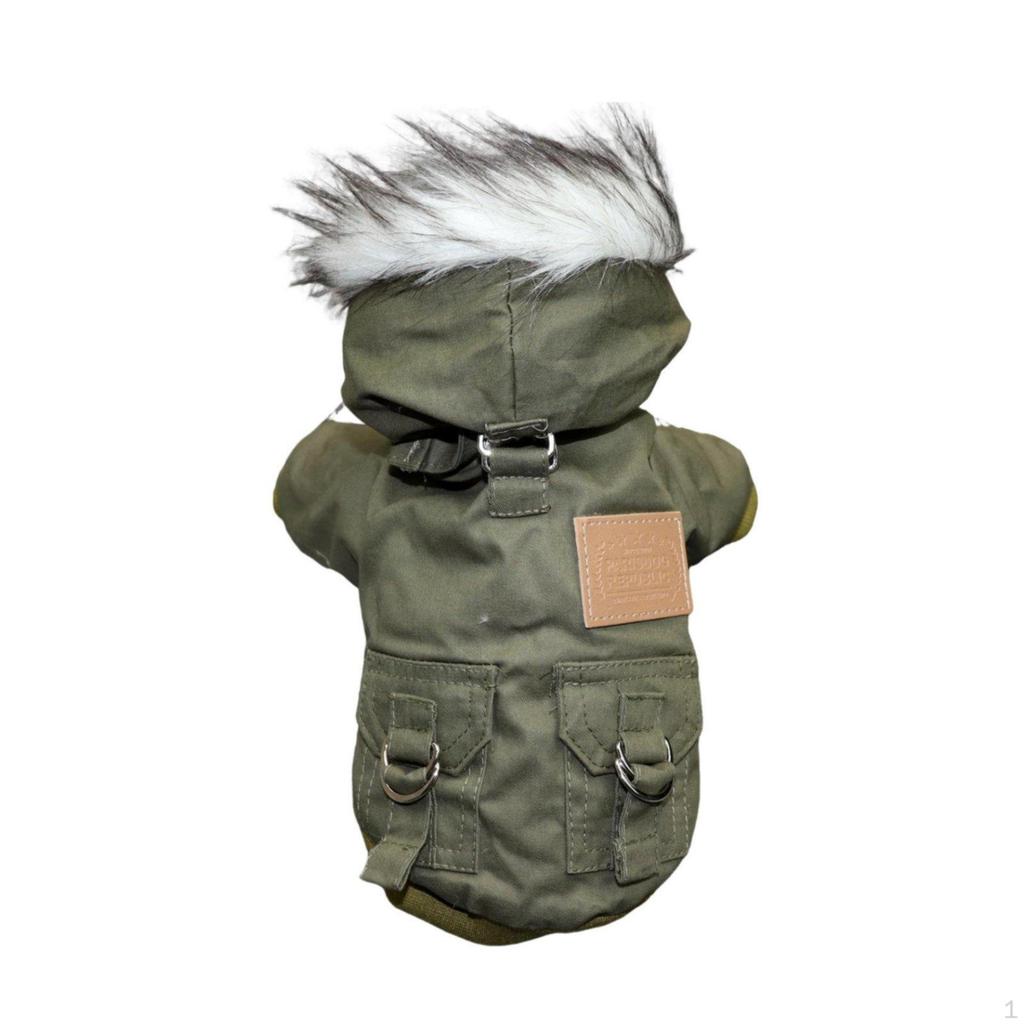 Thickened Dog Coat Snap Button Closure Winter With Pockets Hood Pet Jacket for Young Dogs,