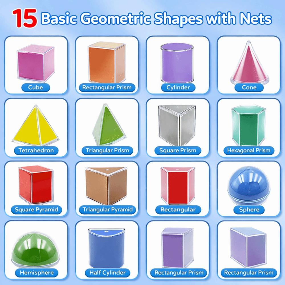 Blocks Toys 12/15PCS Multicolor 3D Geometric Transaprent Cube Cuboid Cylinder Cone Math Detachable Design Paper