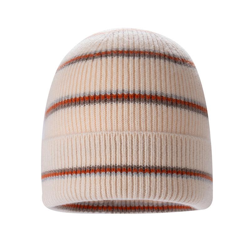New, fashionable striped jacquard knitted wool hat, autumn and winter versatile warm cashmere pullover hat