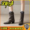 Retro European and American women's short boots autumn and winter design sense rivet pipe boots small pointed western cowboy knight boots