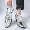 Summer Men’s Silver Sandals Mules Dance Dress Prom Shoes Gold Stylish High Heel Leather Shoes Plus Size
