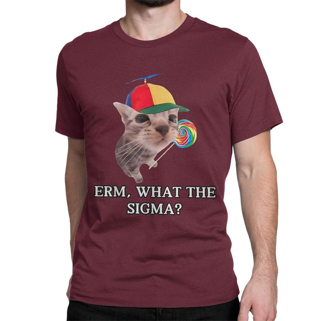 Erm What The Sigma TShirts Men Women Funny Meme Cat Crazy Pure Cotton Tee Shirt Round Neck Short Sleeve T Shirt New Arrival Top