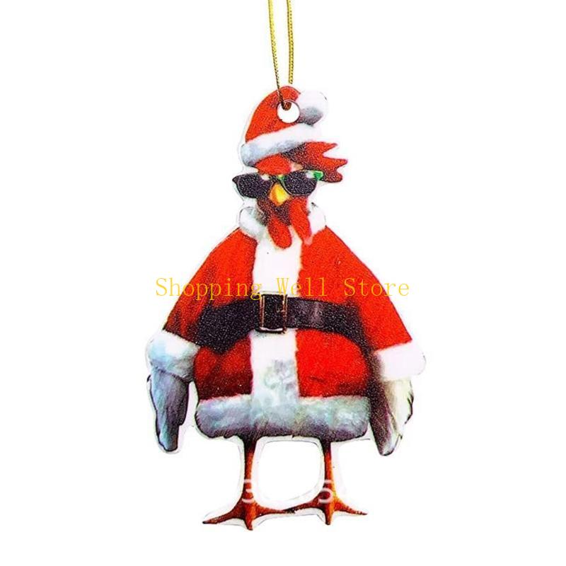 KX4B Christmas Chicken Hanging Pendant Acrylic Animal Ornament for Christmas Tree Car