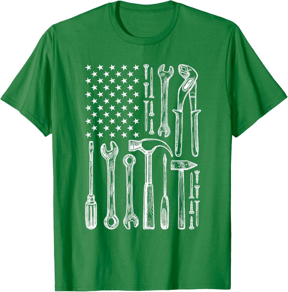 Tools American Flag Graphic Tee Men Mechanic Craftsman Vintage Cotton T-Shirt