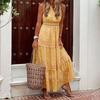 Women Chiffon Party Maxi Dress Polka Dot Boho Crochet Lace V Neck Beach Sundress