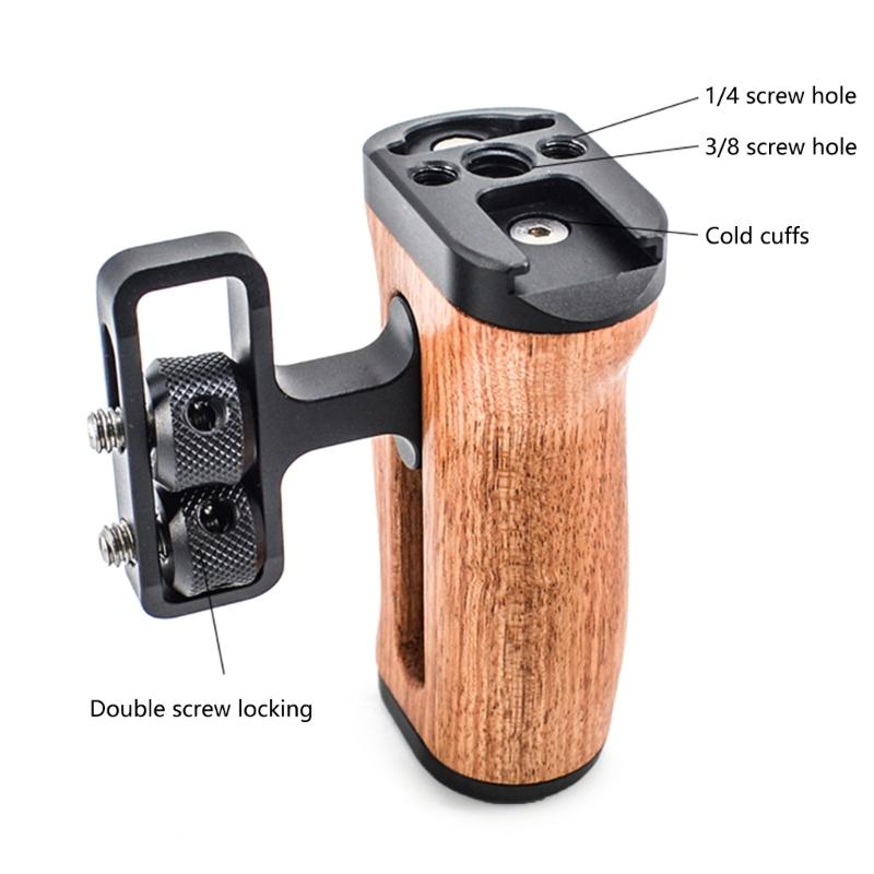 Ergonomic Wood Handgrip Cold Shoe Extension Handle for Camera Stabilization and Fill Light Accessory Mounting