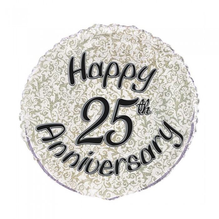 Unique Party Happy 25th Anniversary Round Foil Balloon